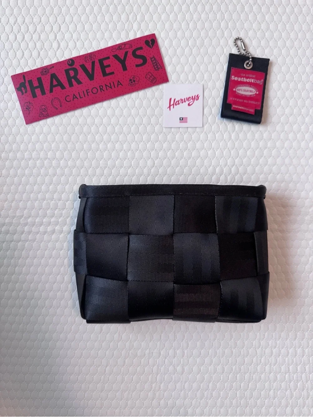 Harveys Black Woven Seatbelt Toiletry Pouch with hangtag and sticker